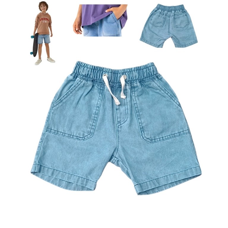 BERMUDA JEAN ELASTIZADO NIÑO CON CORDON REGULADOR EN CINTURA. LABENDEL