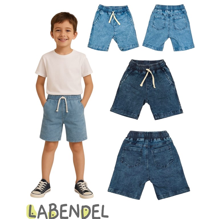 BERMUDA JEAN 'SUPER ELASTIZADO' NIÑO CON CORDON REGULADOR EN CINTURA. COLORES: AZUL - AZUL CLARO. LABENDEL