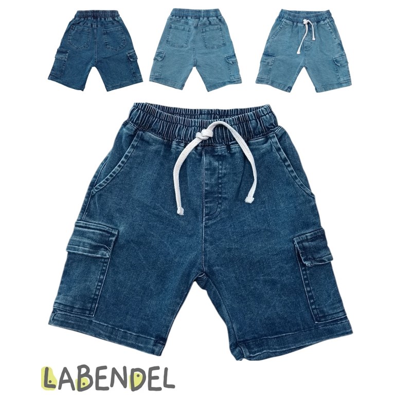 BERMUDA CARGO JEAN 'SUPER ELASTIZADO' NIÑO CON CORDON REGULADOR EN CINTURA. COLORES: AZUL - AZUL CLARO. LABENDEL