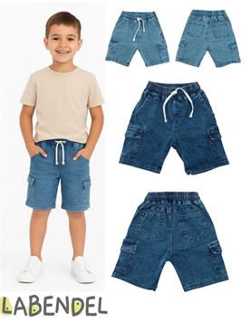 BERMUDA CARGO JEAN 'SUPER ELASTIZADO' NIÑO CON CORDON REGULADOR EN CINTURA. COLORES: AZUL - AZUL CLARO. LABENDEL