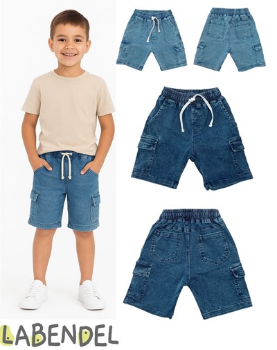 BERMUDA  CARGO JEAN 'SUPER ELASTIZADO' NIÑO CON CORDON REGULADOR EN CINTURA. COLORES: AZUL - AZUL CLARO. LABENDEL
