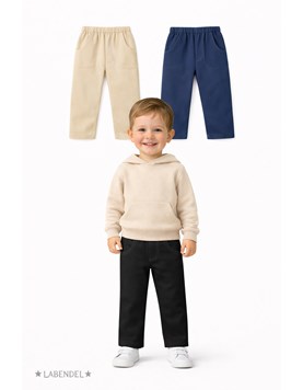 Pantalon chino gardina elastizada recto bebe. Colores: Negro, Beige, Azul. Labendel