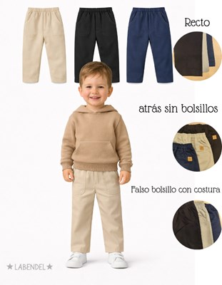 Pantalon chino gardina elastizada recto bebe. Colores: Negro, Beige, Azul. Labendel