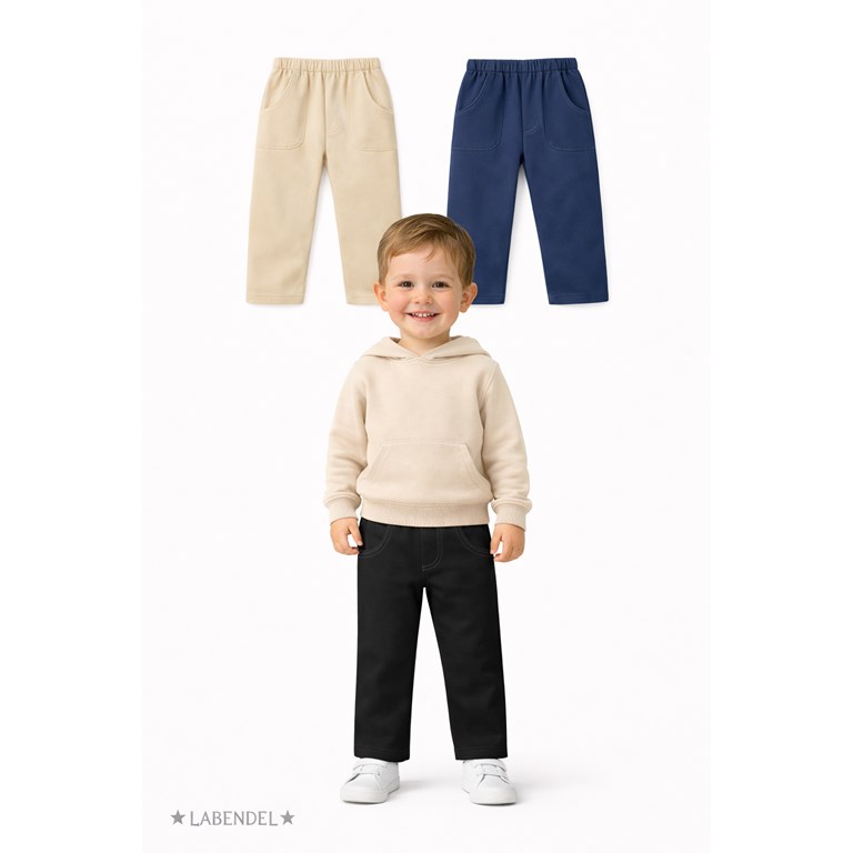 Pantalon chino gardina elastizada recto bebe. Colores: Negro, Beige, Azul. Labendel