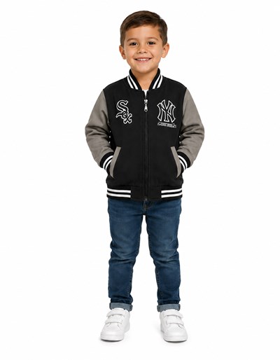 CAMPERA PARA NENE DE GABARDINA , ESTAMPA 'NEW YORK' CON CIERRE Y BOLSILLOOS