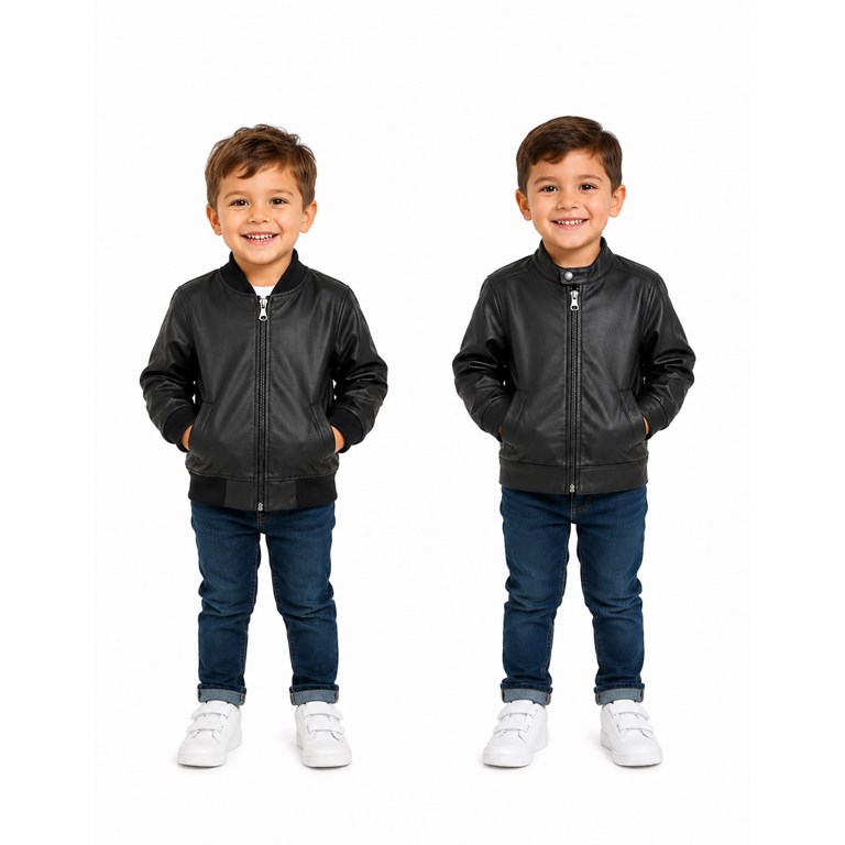 CAMPERA  NEGRA PARA NENE SIMIL CUERINA, CON CIERRE Y BOLSILLOS