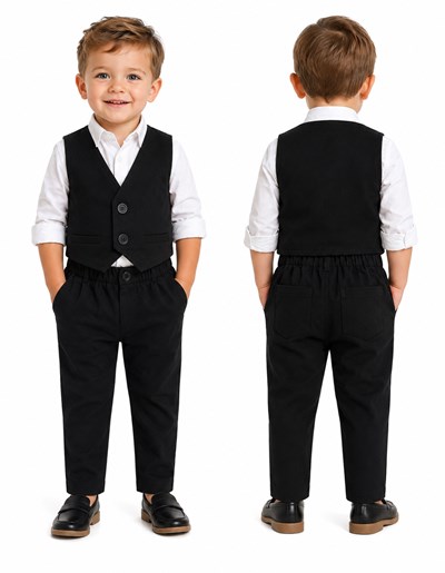 Conjunto 2 piezas BEBE NEGRO: Chaleco + pantalon bengalina premium. Labendel