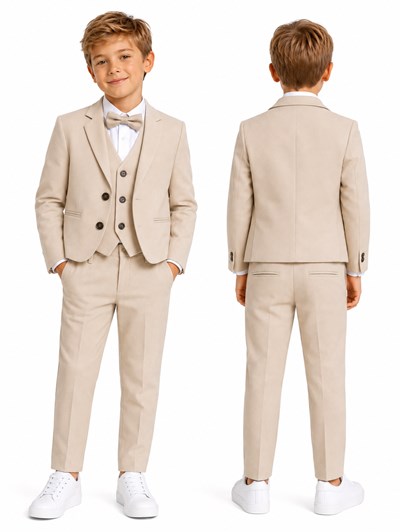 Conjunto 3 piezas NIÑO BEIGE: Saco + Chaleco + pantalon bengalina premium. Labendel