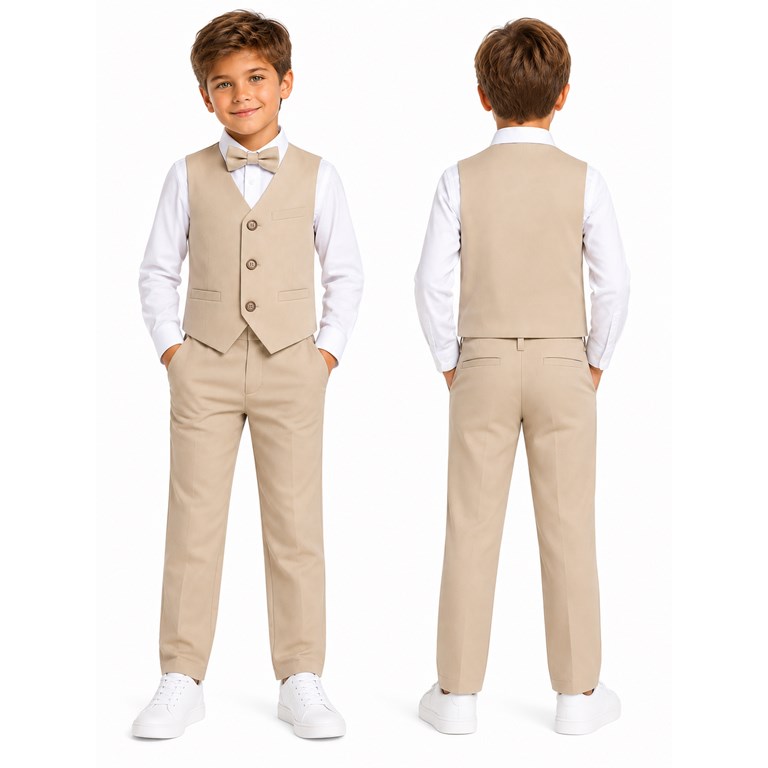 Conjunto 2 piezas NIÑO BEIGE: Chaleco + pantalon bengalina premium. Labendel