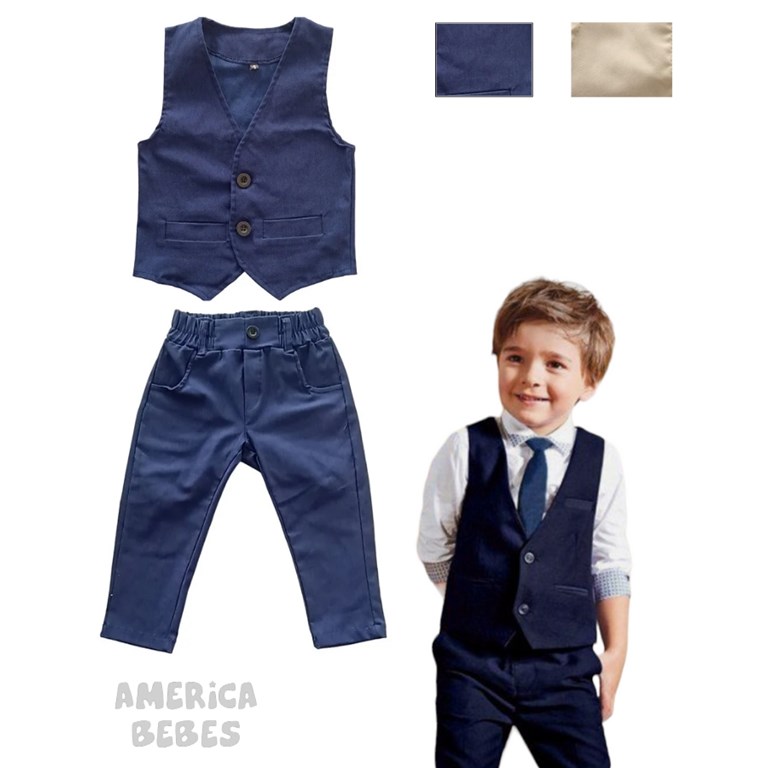 CONJUNTO CHALECO Y PANTALON BENGALINA ELASTIZADA PREMIUM PARA BEBES COLORES NEGRO ARENA AZUL LABENDEL
