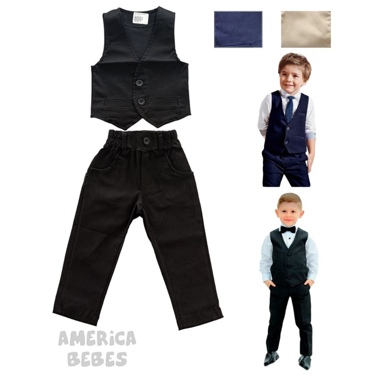 CONJUNTO CHALECO Y PANTALON BENGALINA ELASTIZADA PREMIUM PARA BEBES COLORES NEGRO ARENA AZUL LABENDEL