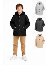 CAMISACO NIÑO TIPO TAPADO CON BOTON Y CAPUCHA. COLORES: NEGRO, GRIS MELANGE, BEIGE, GRIS TOPO.	LABENDEL