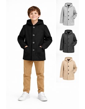 CAMISACO NIÑO TIPO TAPADO CON BOTON Y CAPUCHA. COLORES: NEGRO, GRIS MELANGE, BEIGE, GRIS TOPO.	LABENDEL