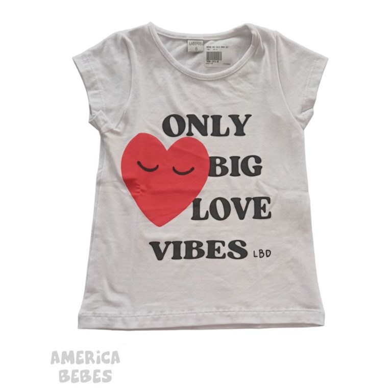 REMERA MANGA CORTA PARA NENA ALGODON CON LYCRA PREMIUM ESTAMPADA BIG LOVE VIBES LABENDEL