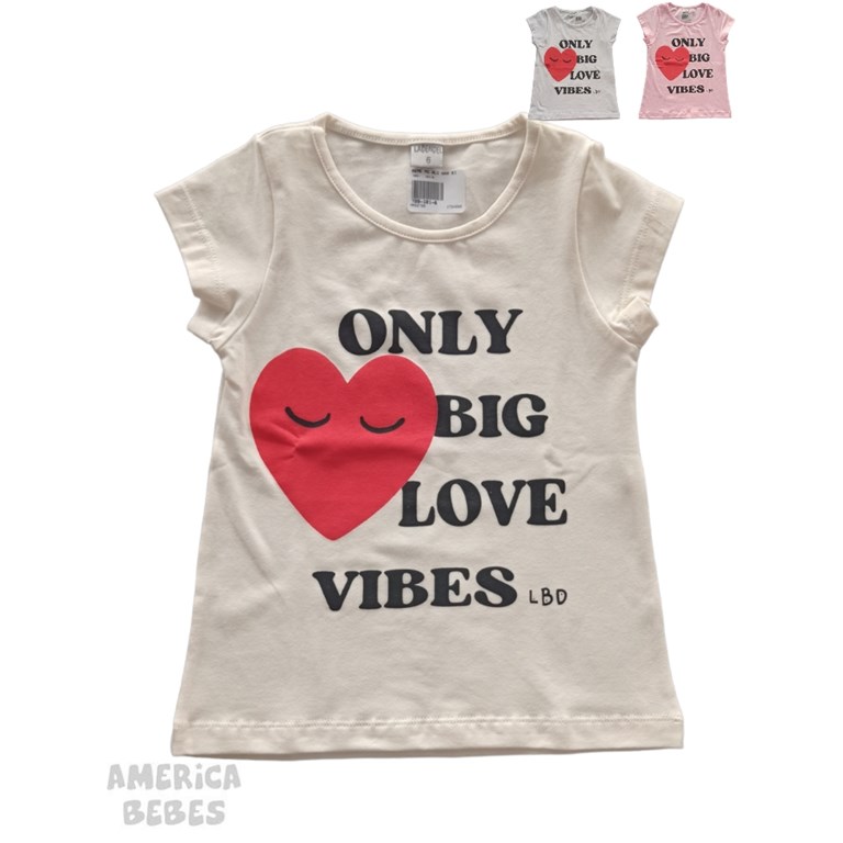 REMERA MANGA CORTA PARA NENA ALGODON CON LYCRA PREMIUM ESTAMPADA BIG LOVE VIBES LABENDEL