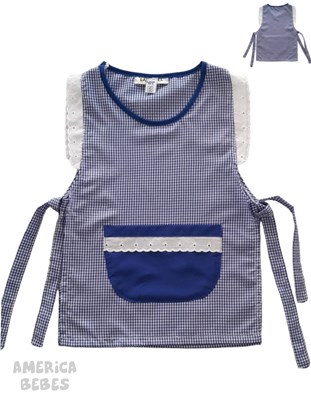 PONCHITO CUADRILLE AZUL COLEGIAL SIN MANGA CON CUELLO BRODERIE Y CINTAS PARA ATAR. LABENDEL