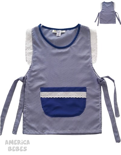 PONCHITO CUADRILLE AZUL COLEGIAL SIN MANGA CON CUELLO BRODERIE Y CINTAS PARA ATAR. LABENDEL