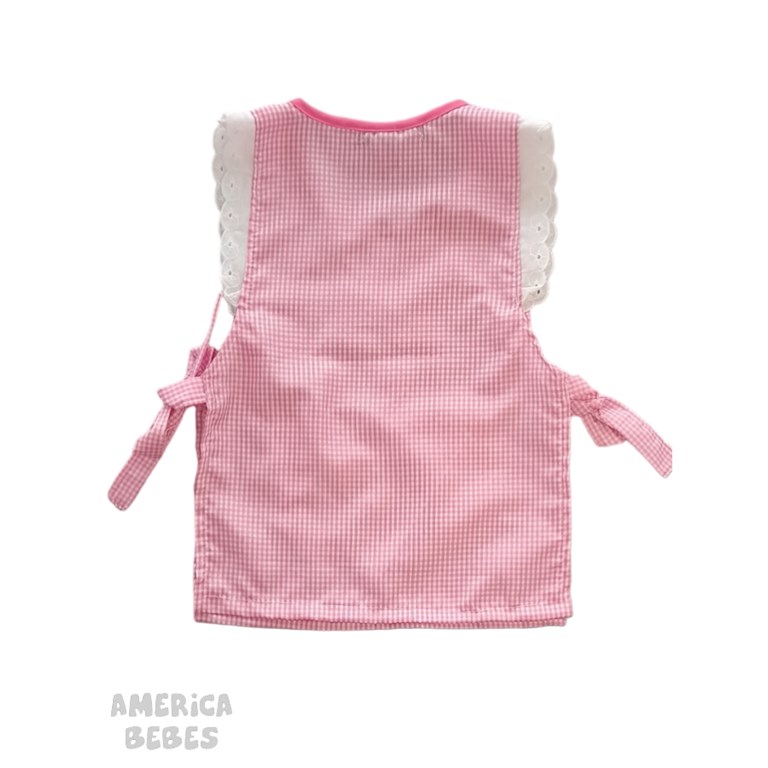 PONCHITO CUADRILLE ROSA COLEGIAL SIN MANGA CON CUELLO BRODERIE Y CINTAS PARA ATAR. LABENDEL