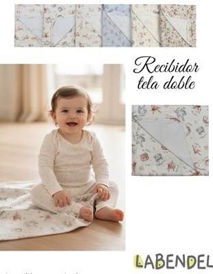 Recibidor manta DOBLE jersey premium estampado. Medidas: 80 x 70 cm.. Mas de 20 estampados distintos. Labendel