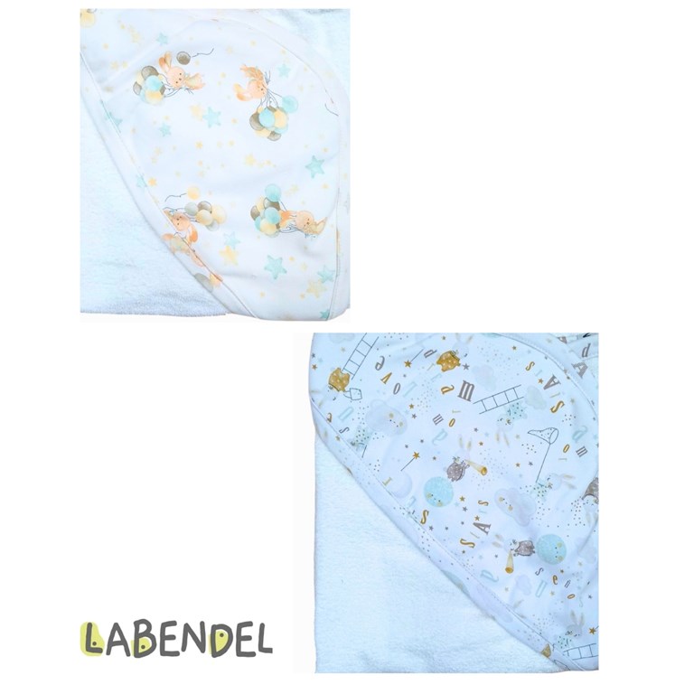 Toallon SIMPLE con capucha estampado. Medidas: 0,80 x 0,75. Multiples estampas. Labendel