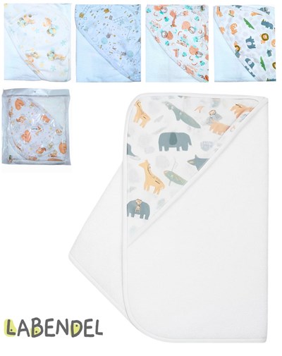 Toallon SIMPLE con capucha estampado. Medidas: 0,80 x 0,75. Multiples estampas. Labendel