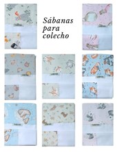 Sabana 3 piezas ajustable COLECHO. Medidas: 50cm x 80cm, sábana plana y funda de almohada. Batista hipoalergénica super suave composicion 65/35. Esbozos en gabardinas/tusor. Labendel