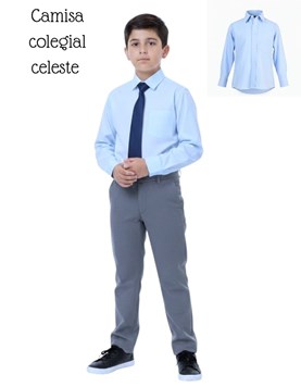 Camisa M/L celeste colegial. rutilante