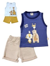 CONJUNTO BEBE REMERA SIN MANGA ESTAMPADO ANIMALITOS Y SHORT LISO. YABY