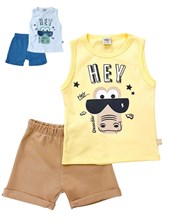 CONJUNTO BEBE REMERA SIN MANGA ESTAMPADO  COCODRILO CON LENTES Y SHORT . YABY