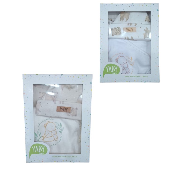 Set ajuar 3 piezas body de interlock ranita y babero bandana yaby