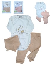 Set ajuar de 3 piezas body estampado mas pantalon y babero bandana yaby