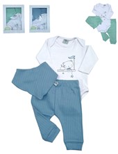 Set ajuar 3 piezas body estampado con pantalon y babero bandana yaby