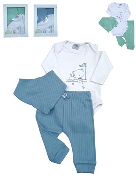 Set ajuar 3 piezas body estampado con pantalon y babero bandana yaby
