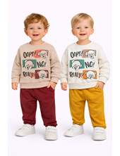 CONJUNTO DE FRISA PARA BEBE, PANTALON Y BUSO CON ESTAMPA CENTRAL OSITOS. YABY