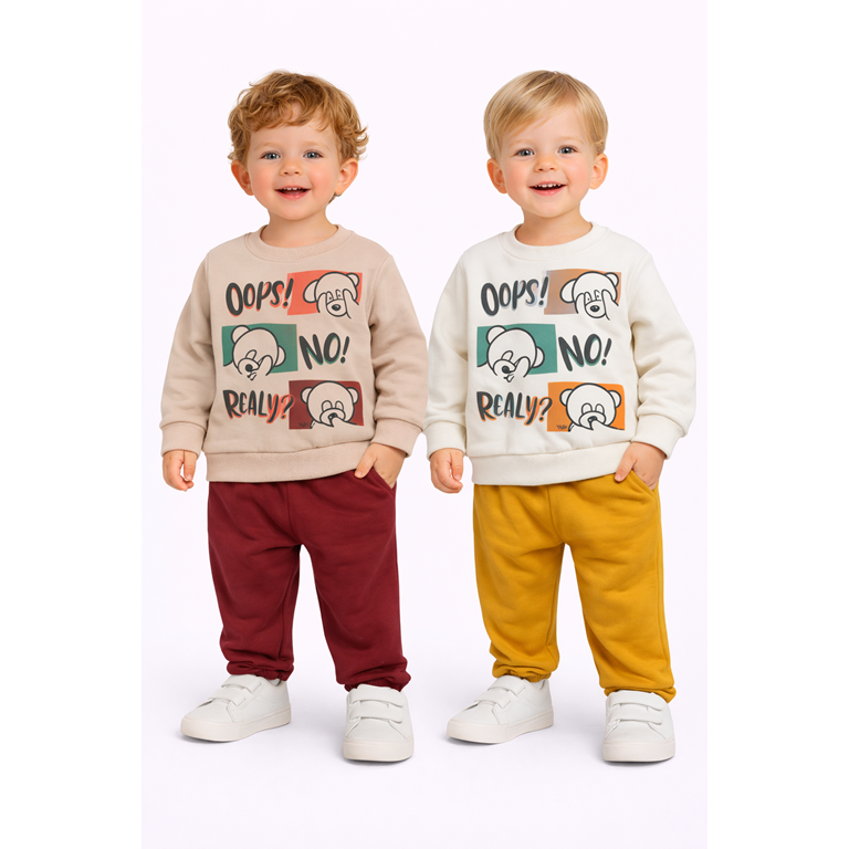 CONJUNTO DE FRISA PARA BEBE, PANTALON Y BUSO CON ESTAMPA CENTRAL OSITOS. YABY