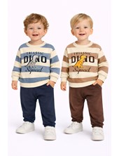 CONJUNTO DE FRISA PARA BEBÉ, PANTALÓN LISO  Y BUZO RAYADO. YABY