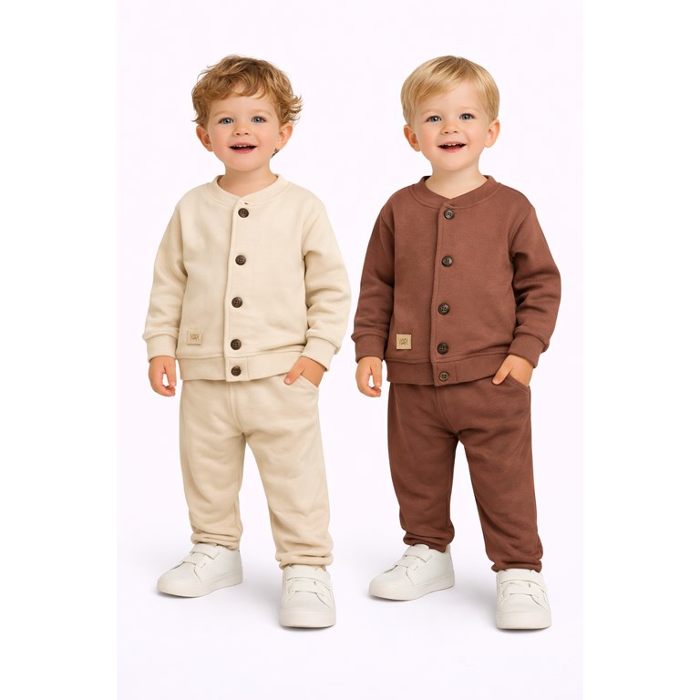 CONJUNTO DE FRISA PARA BEBE.  PANTALON Y CAMPERITA CON BOTONES. YABY