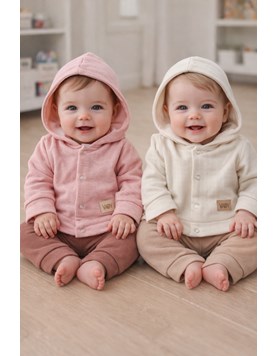 CONJUNTO PARA BEBA FRISA POANTALON Y CAMPERA CON CAPUCHA. YABY