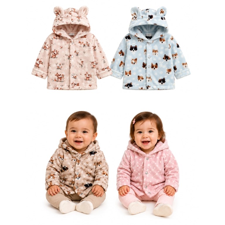CAMPERITA DE PLUSH ESTAMPADO CON CAPUCHA. YABY