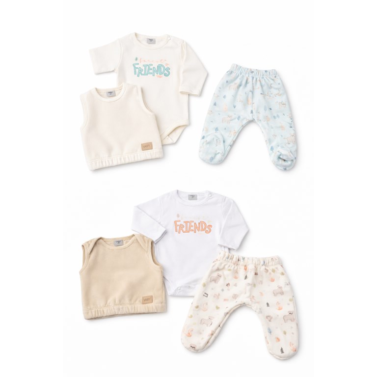 SET 3 PIEZAS BODY MANG ALARGA, PANTALON CON PIE PLUSH ESTAMPADO Y CHALECO. YABY