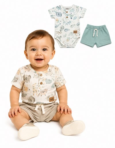 CONJUNTO BBE BODY M/C ESTAMPADO + SHORT RUSTICO. YABY