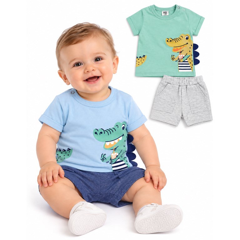 CONJUNTO BBE REMERA MANGA CORTA JERSEY + SHORT RUSTICO. YABY