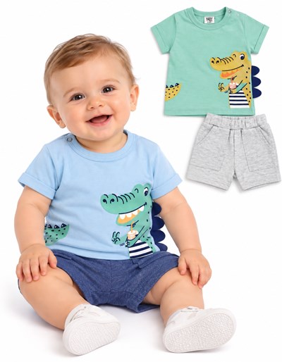CONJUNTO BBE REMERA MANGA CORTA JERSEY + SHORT RUSTICO. YABY
