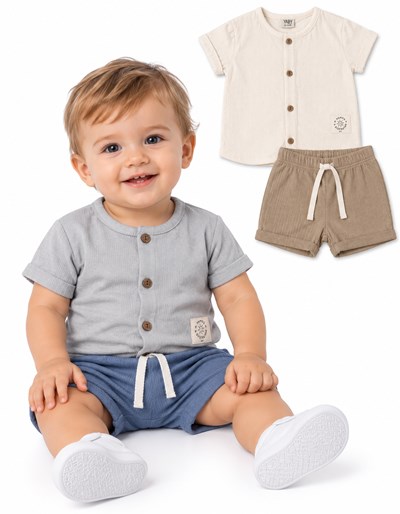 CONJUNTO BAMBULA CAMISA SIN CUELLO + SHORT. YABY