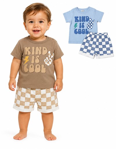 CONJUNTO BEBE SHORT RUSTICO + REMERA MANGA CORTA CON ESTAMPA. YABY
