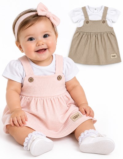 CONJUNTO BODY MANGA CORTA + VESTIDO JUMPER. YABY