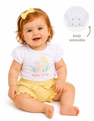 CONJUNTO BODY EXTENSIBLE MANGA CORTA + SHORT EN PLUMETI. YABY