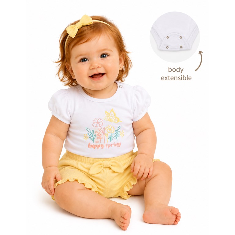 CONJUNTO BODY EXTENSIBLE MANGA CORTA + SHORT EN PLUMETI. YABY