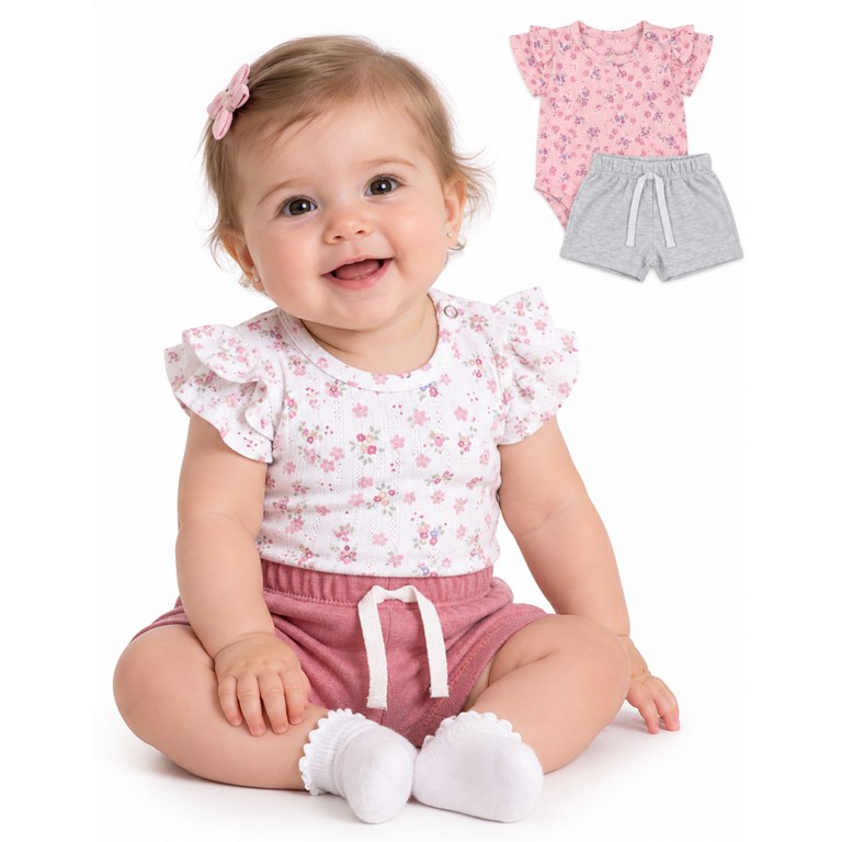CONJUNTO BODY EXTENSIBLE FLOREADO + SHORT RUSTICO. YABY