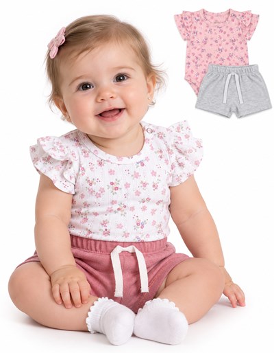 CONJUNTO BODY EXTENSIBLE FLOREADO + SHORT RUSTICO. YABY